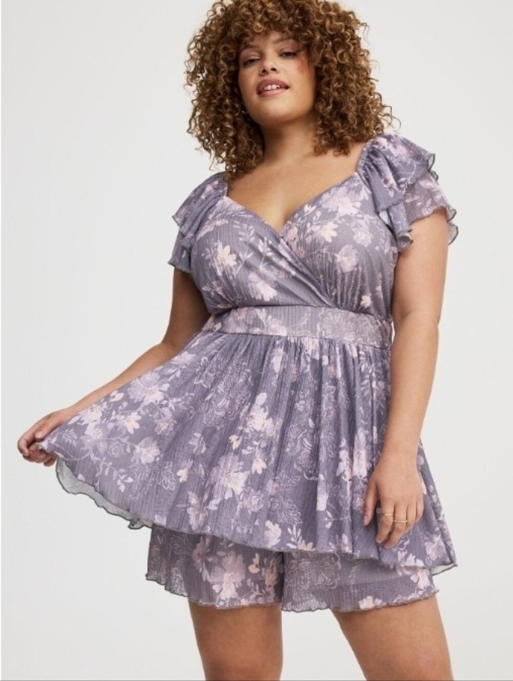 NWT Torrid Lavender Floral Wrap Romper with Flutter Sleeves SZ 2X